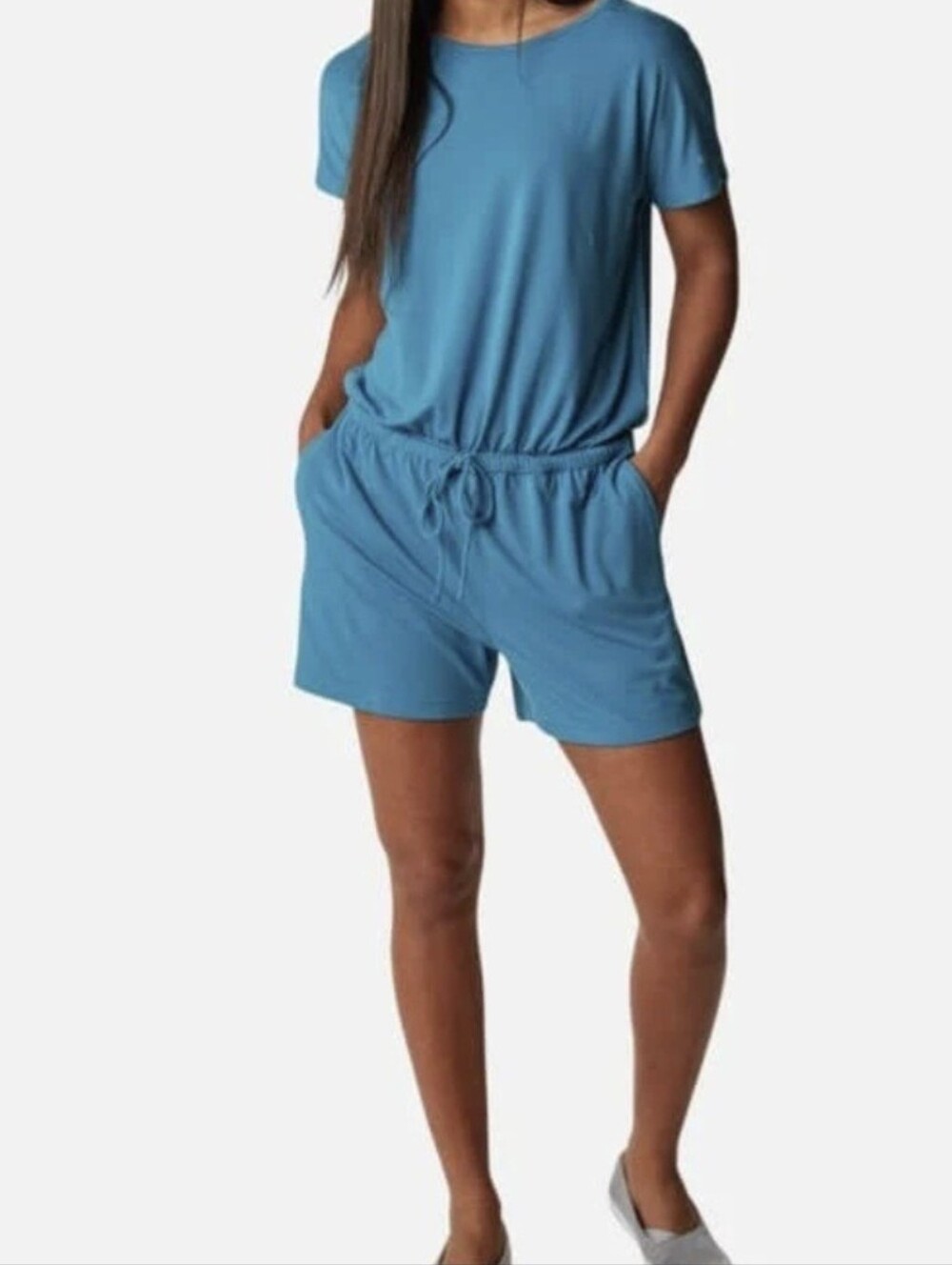 Columbia PFG Slack Water Teal Turquoise Knit Drawstring Pocket Romper Jumpsuit S